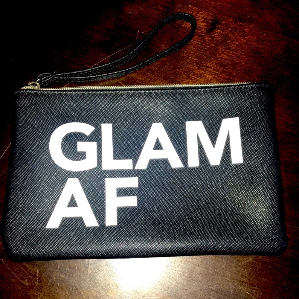 Crimes Of Beauty Glam AF Zippered Black Vinyl Wristlet Clutch Makeup Bag